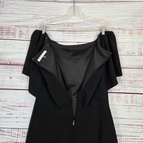 Trina Turk Zeal Off the Shoulder Cape Dress Size 6 Black Crepe Glam Lux Event - Picture 7 of 16